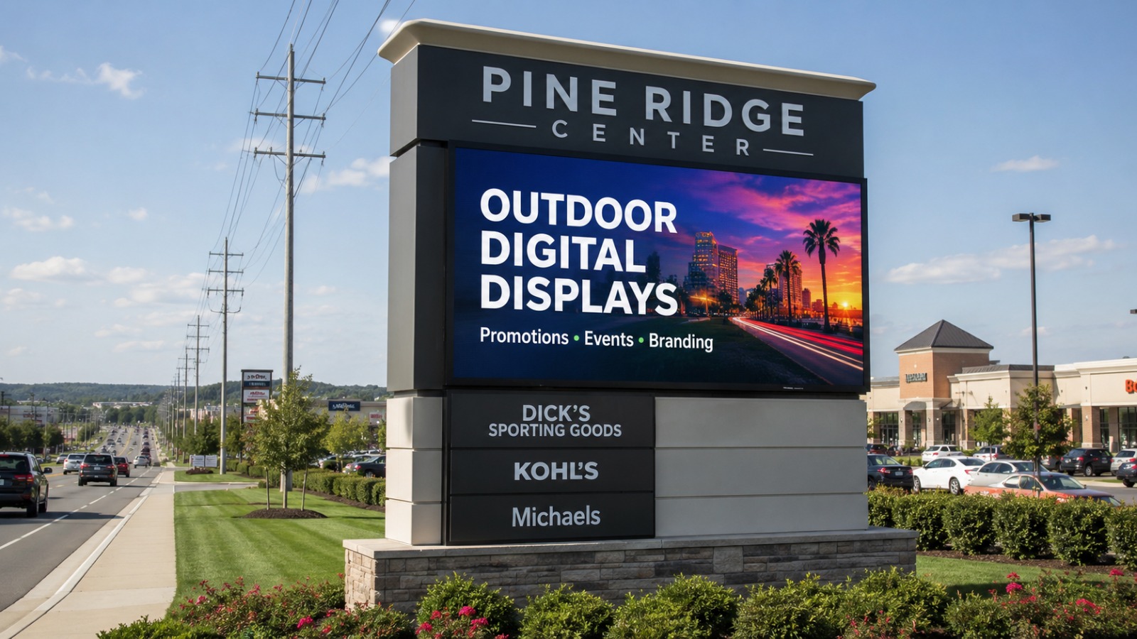 Outdoor monument and digital sign for a Cypress, TX business