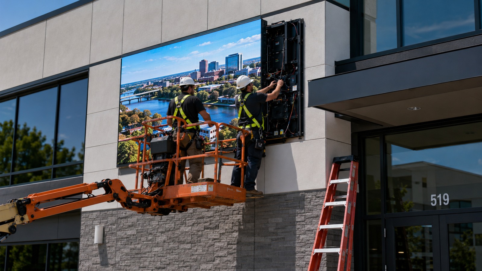 Sign Go crew installing an outdoor LED video wall in Houston