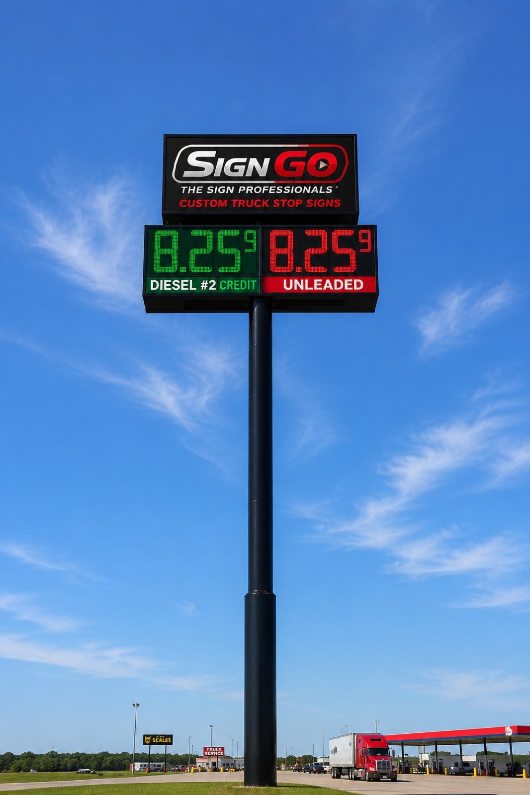 Custom truck stop LED pole sign by Sign Go